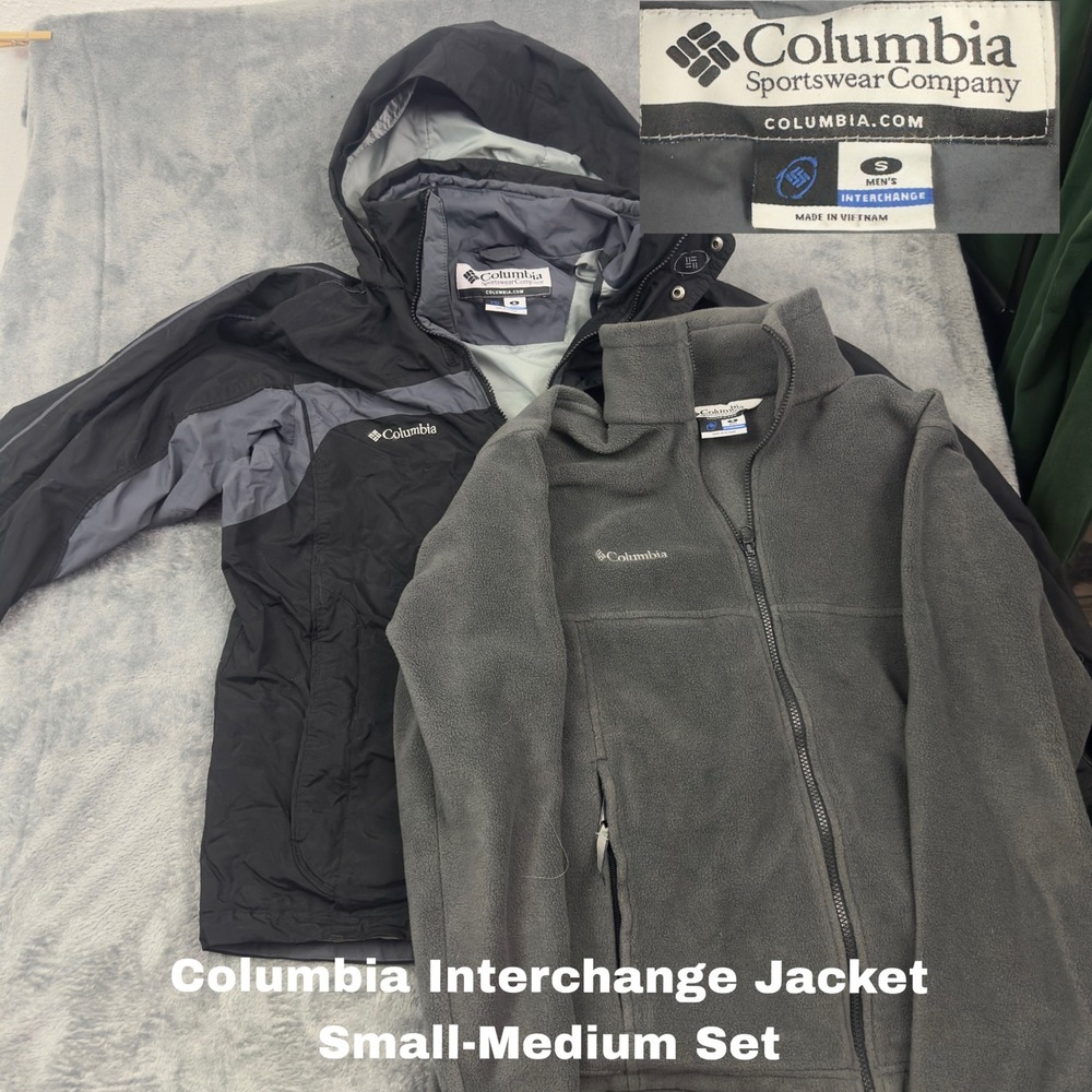 Waterproof Columbia Interchange Jacket Black Grey Fleece Liner Size Medium Set